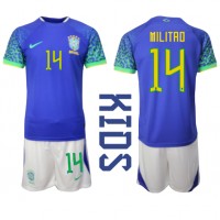 Brasilien Eder Militao #14 Bortadräkt Barn VM 2022 Kortärmad (+ Korta byxor)